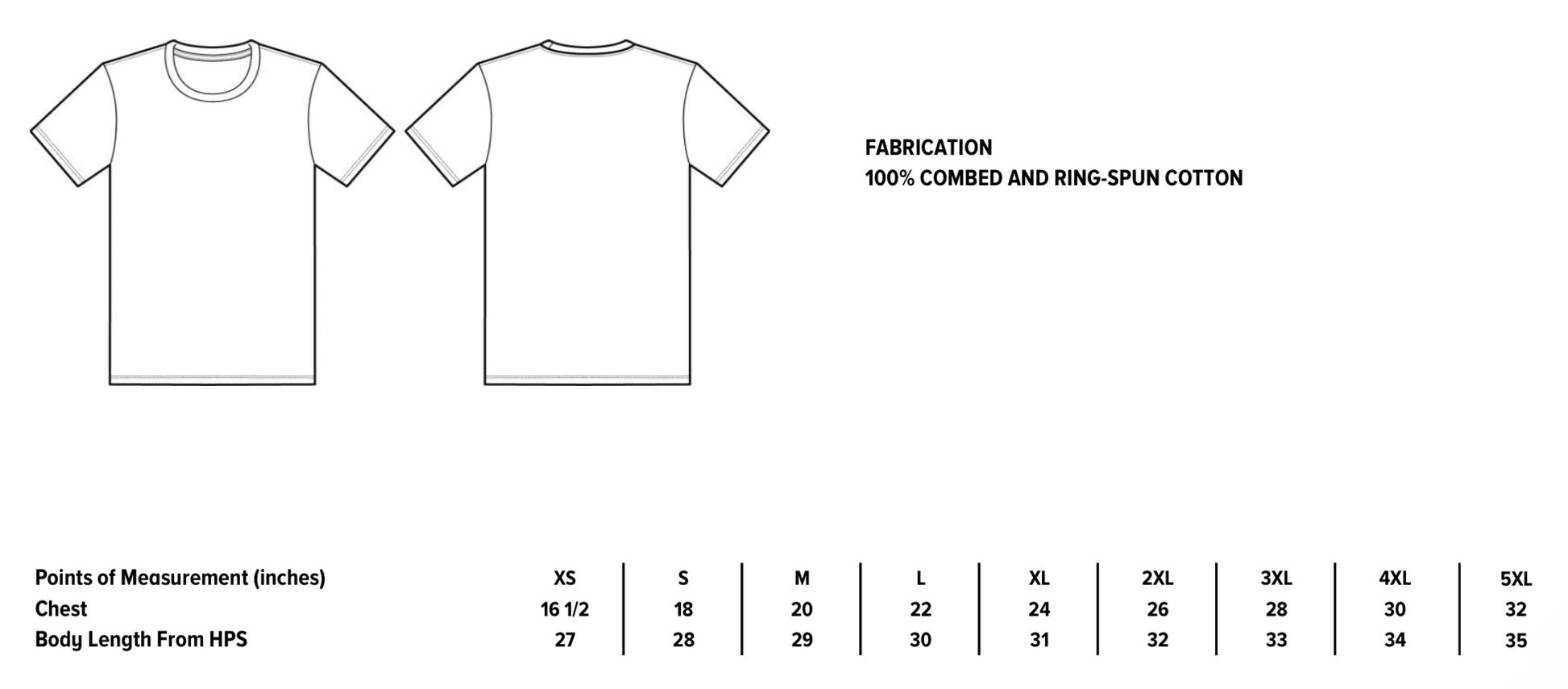 shirt sizing chart